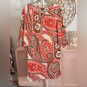 Talbots petite Small Red and Brown Paisley‎ Dress